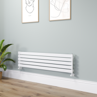 Riace Linea White Flat Designer Radiator 350x1400mm Single Panel 1850 BTU - Horizontal Bars