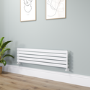 Riace Linea White Flat Designer Radiator 350x1400mm Single Panel 1850 BTU - Horizontal Bars