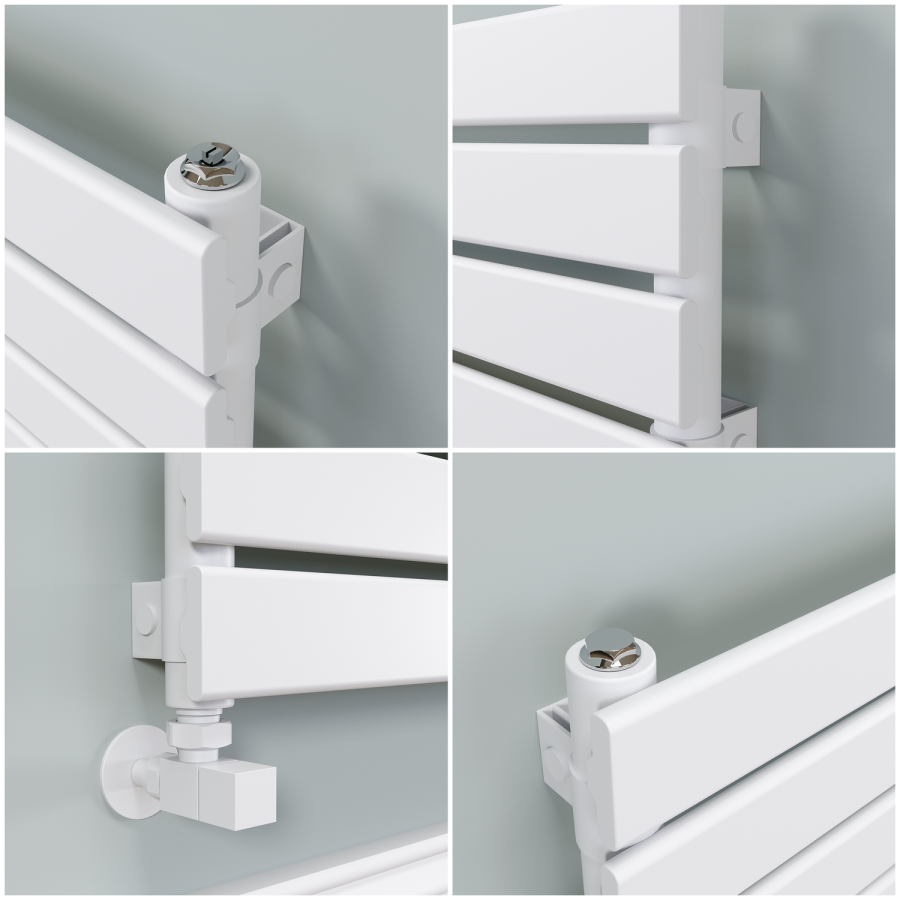 Riace Linea White Flat Designer Radiator 350x1400mm Single Panel 1850 BTU - Horizontal Bars
