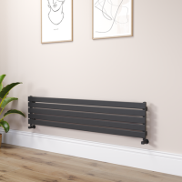 Riace Linea Midnight Black Flat Designer Radiator 350x1600mm Single Panel 2109 BTU - Horizontal Bars