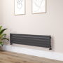 Riace Linea Midnight Black Flat Designer Radiator 350x1600mm Single Panel 2109 BTU - Horizontal Bars
