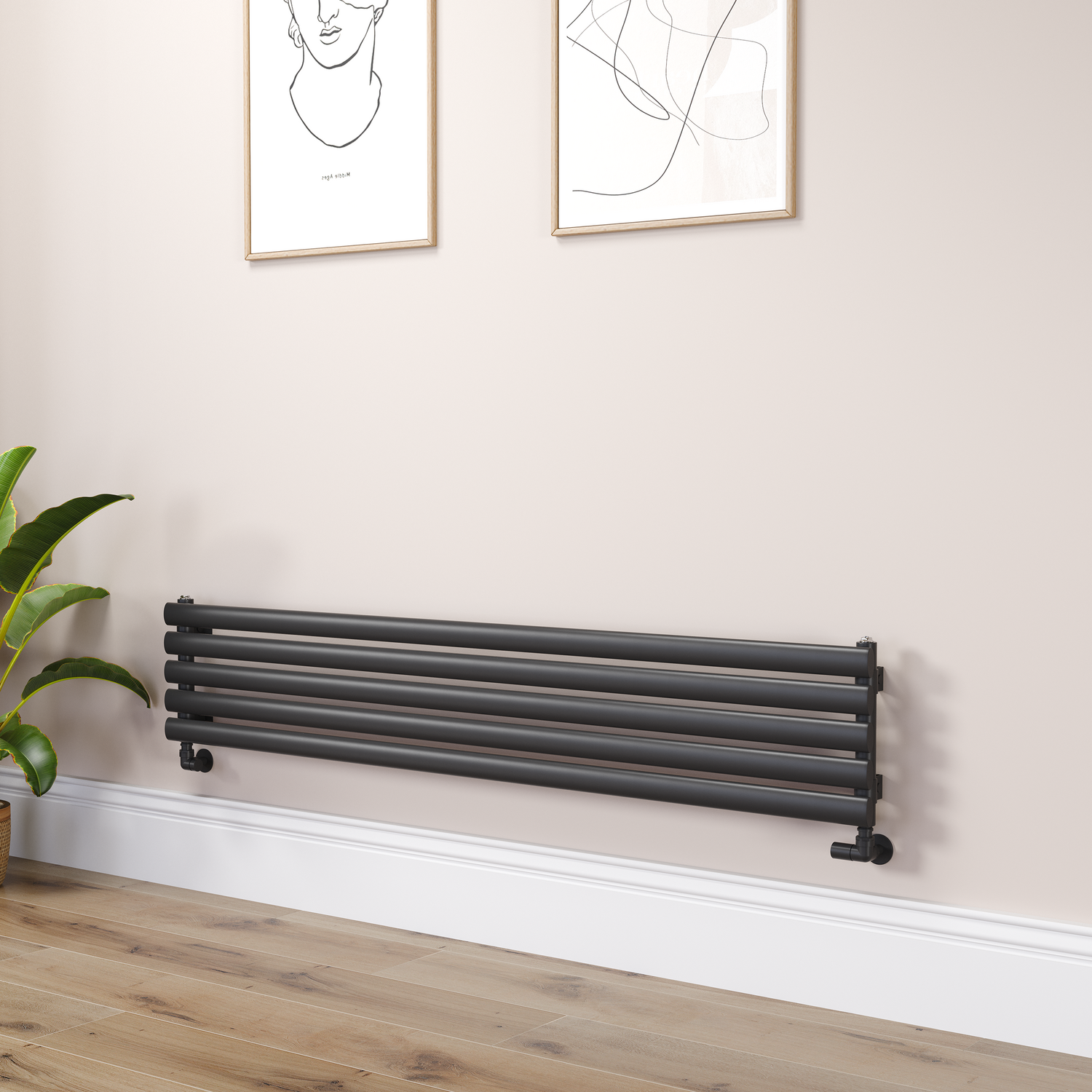 Sorrento Midnight Black Oval Designer Radiator 295X1600mm Single Panel 1891 Btu