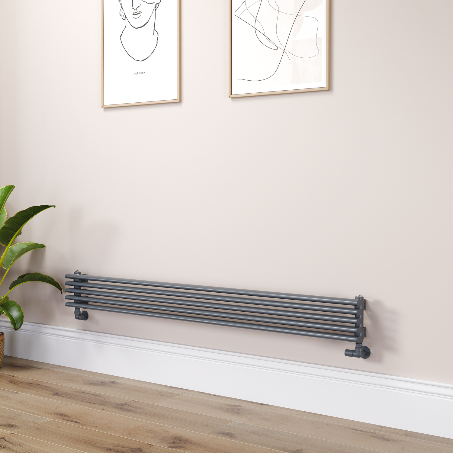 Ventura Dark Grey Anthracite Oval Unique Designer Radiator 175X1600mm Single Panel 1553 Btu