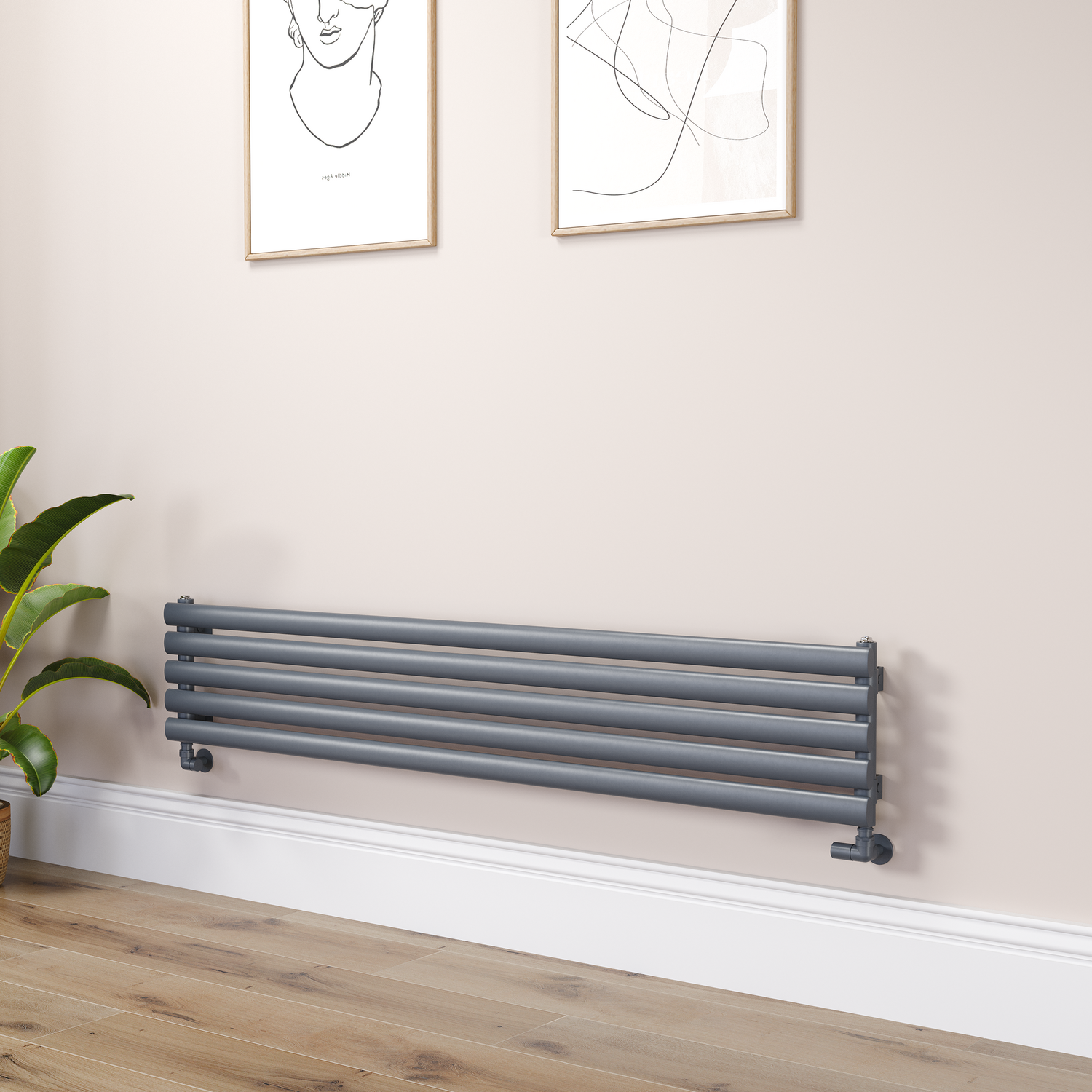 Sorrento Dark Grey Anthracite Oval Designer Radiator 295X1600mm Single Panel 1891 Btu