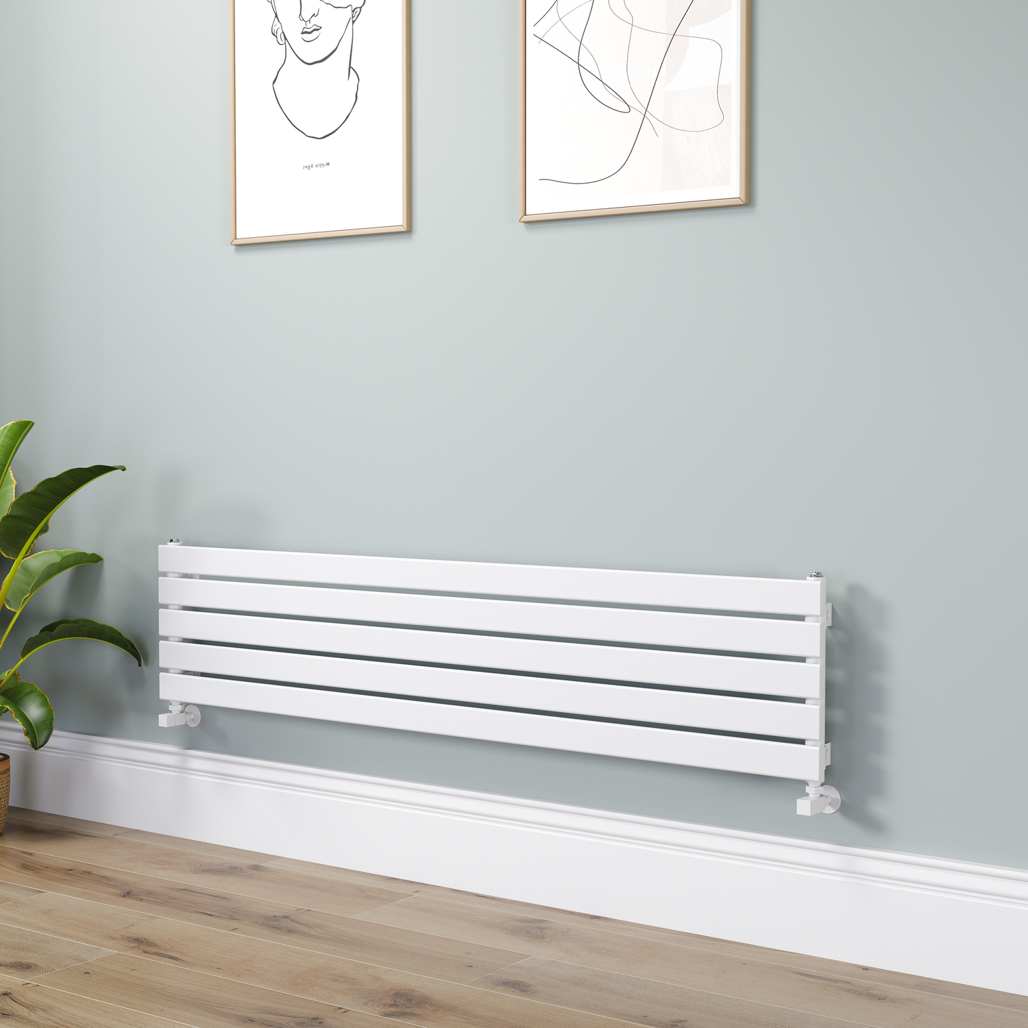 Riace White Flat Designer Radiator 350X1600mm Single Panel 2109 Btu