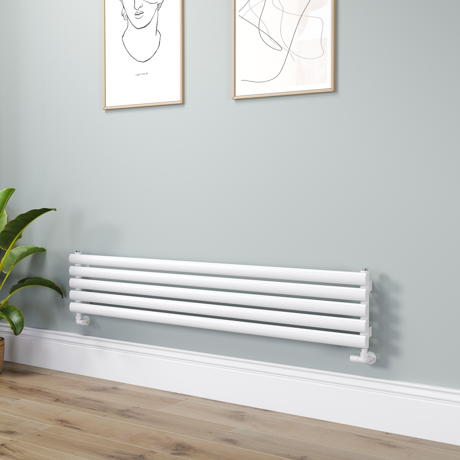 Sorrento White Oval Designer Radiator 295X1600mm Single Panel 1891 Btu