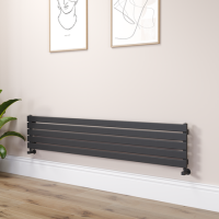 Riace Linea Midnight Black Flat Designer Radiator 350x1800mm Single Panel 2372 BTU - Horizontal Bars