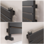 Riace Linea Midnight Black Flat Designer Radiator 350x1800mm Single Panel 2372 BTU - Horizontal Bars