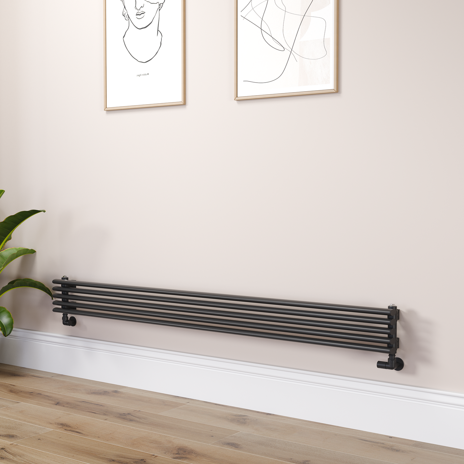 Ventura Midnight Black Oval Unique Designer Radiator 175X1800mm Single Panel 1754 Btu