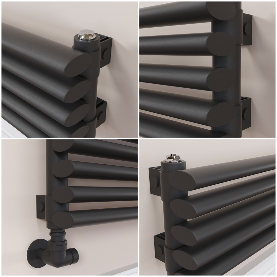 Ventura Midnight Black Oval Unique Designer Radiator 175x1800mm Single Panel 1754 BTU
