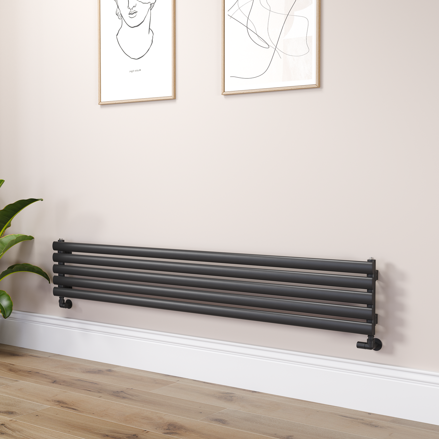 Sorrento Midnight Black Oval Designer Radiator 295X1800mm Single Panel 2126 Btu