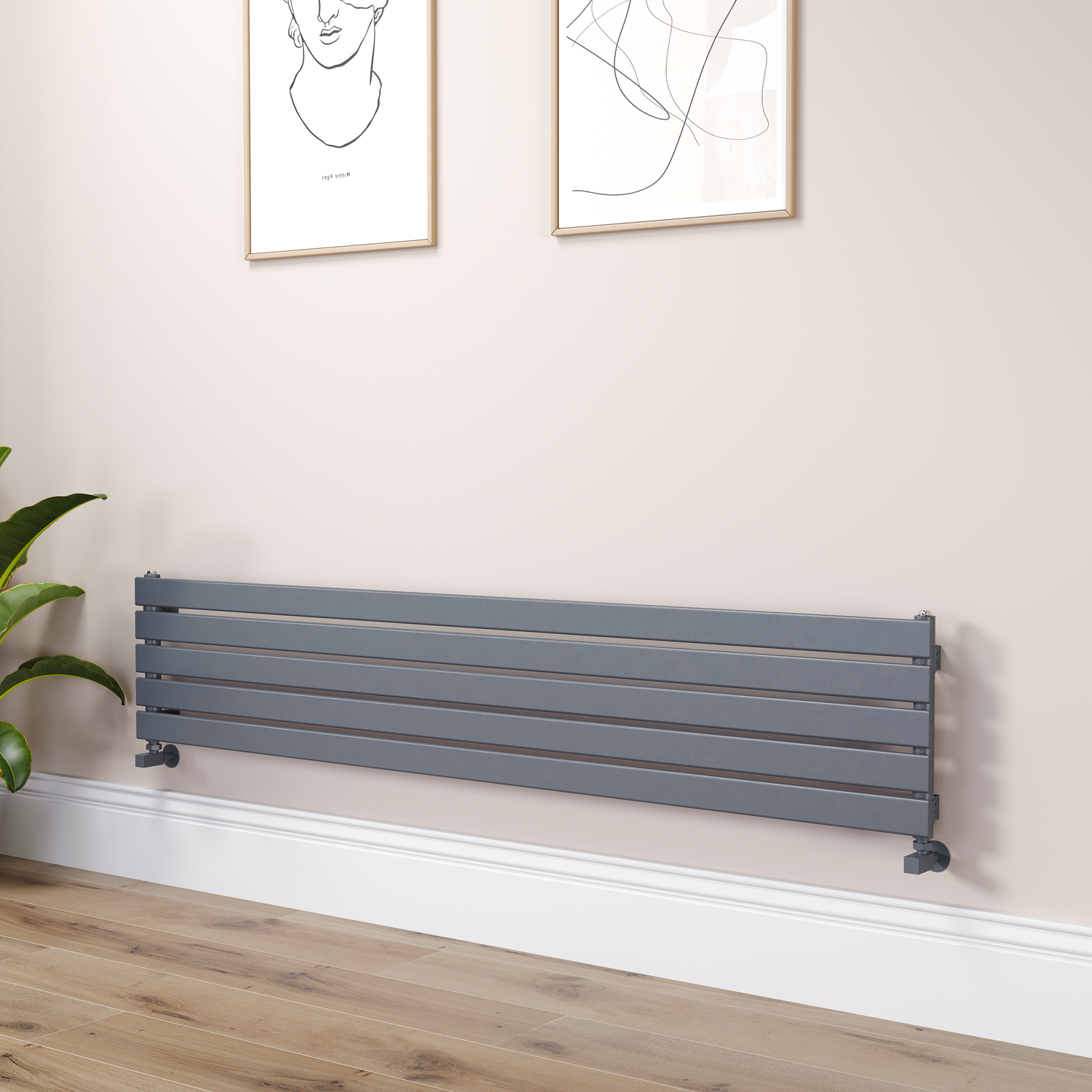 Riace Dark Grey Anthracite Linea Flat Designer Radiator 350X1800mm Single Panel 2372 Btu - Horizontal Bars