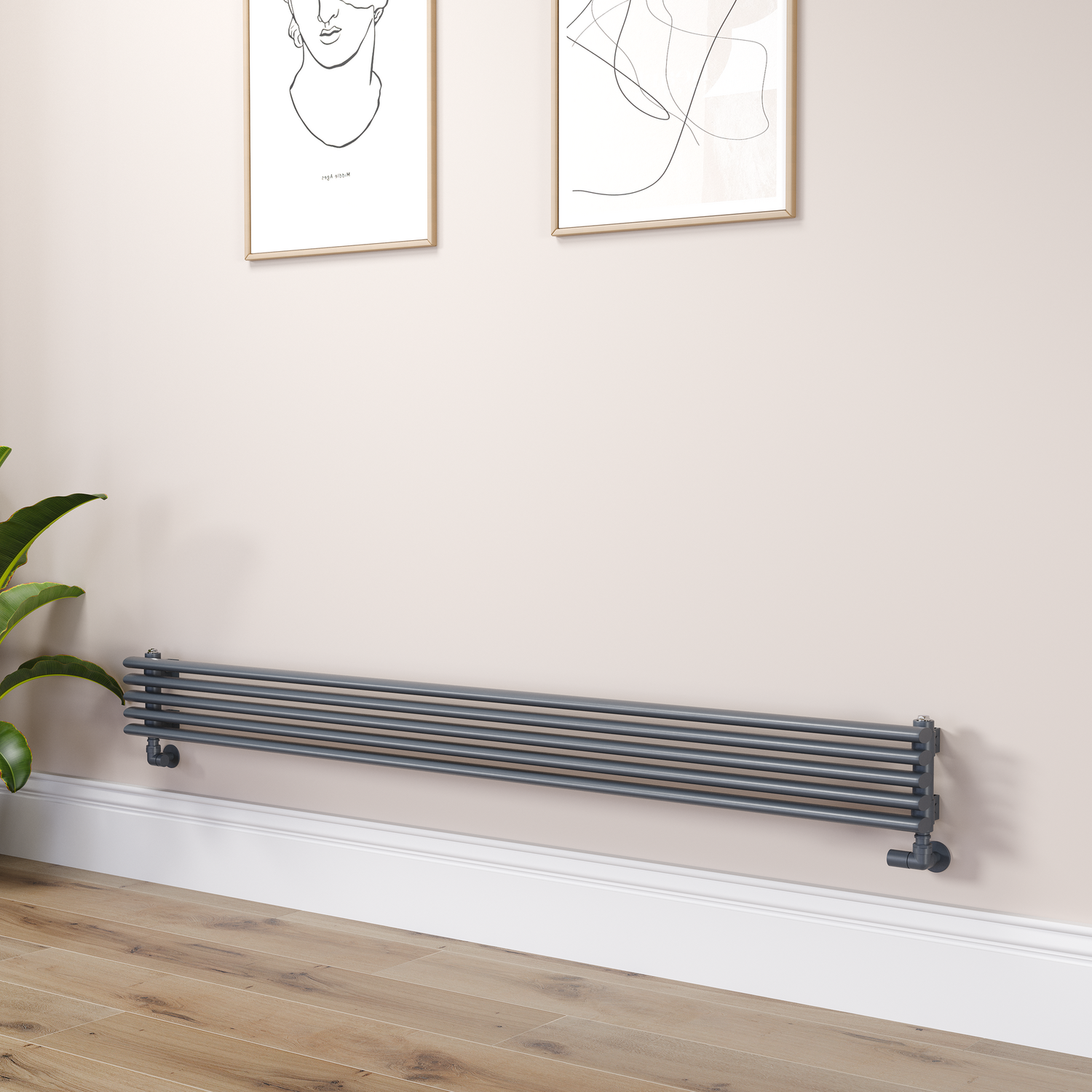 Ventura Dark Grey Anthracite Oval Unique Designer Radiator 175X1800mm Single Panel 1754 Btu