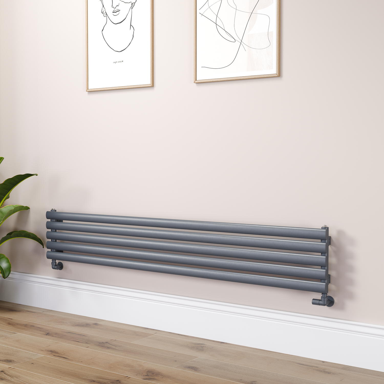 Sorrento Dark Grey Anthracite Oval Designer Radiator 295X1800mm Single Panel 2126 Btu