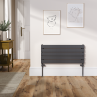 Riace Linea Midnight Black Flat Designer Radiator 350x800mm Single Panel 1106 BTU - Horizontal Bars