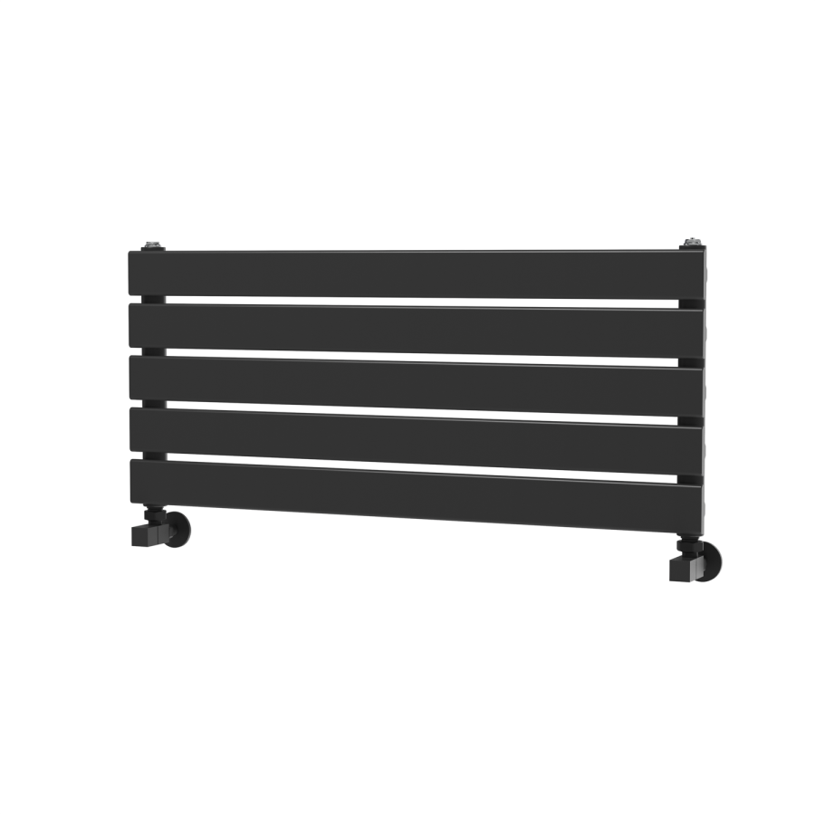 Riace Linea Midnight Black Flat Designer Radiator 350x800mm Single Panel 1106 BTU - Horizontal Bars