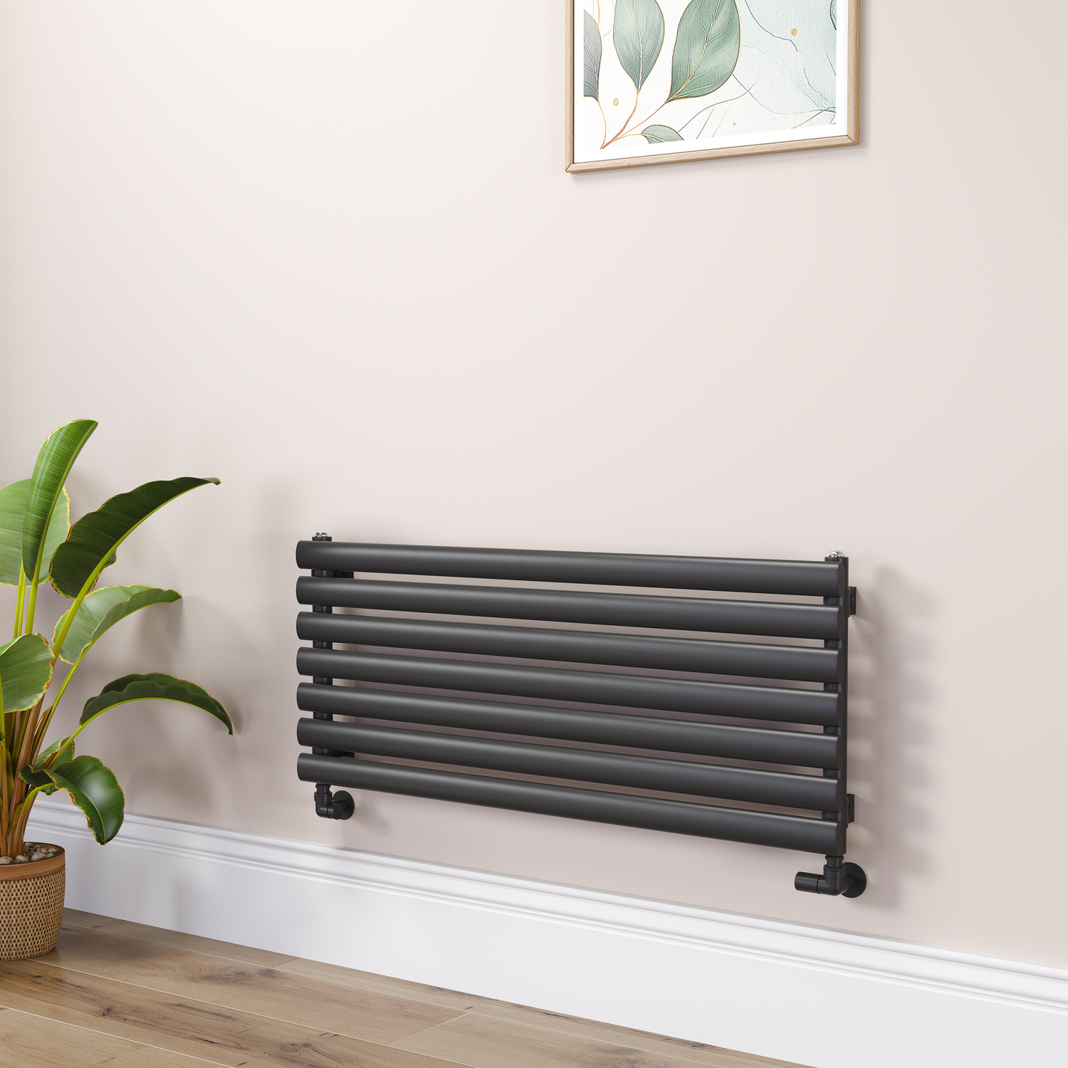 Sorrento Midnight Black Oval Designer Radiator 413X1000mm Single Panel 1696 Btu