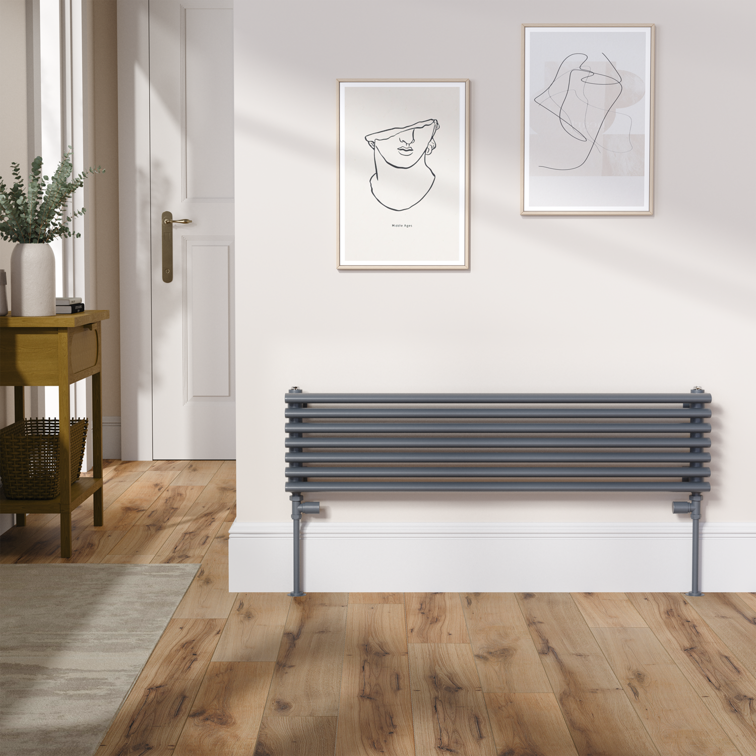 Ventura Dark Grey Anthracite Oval Unique Designer Radiator 245X1000mm Single Panel 1242 Btu