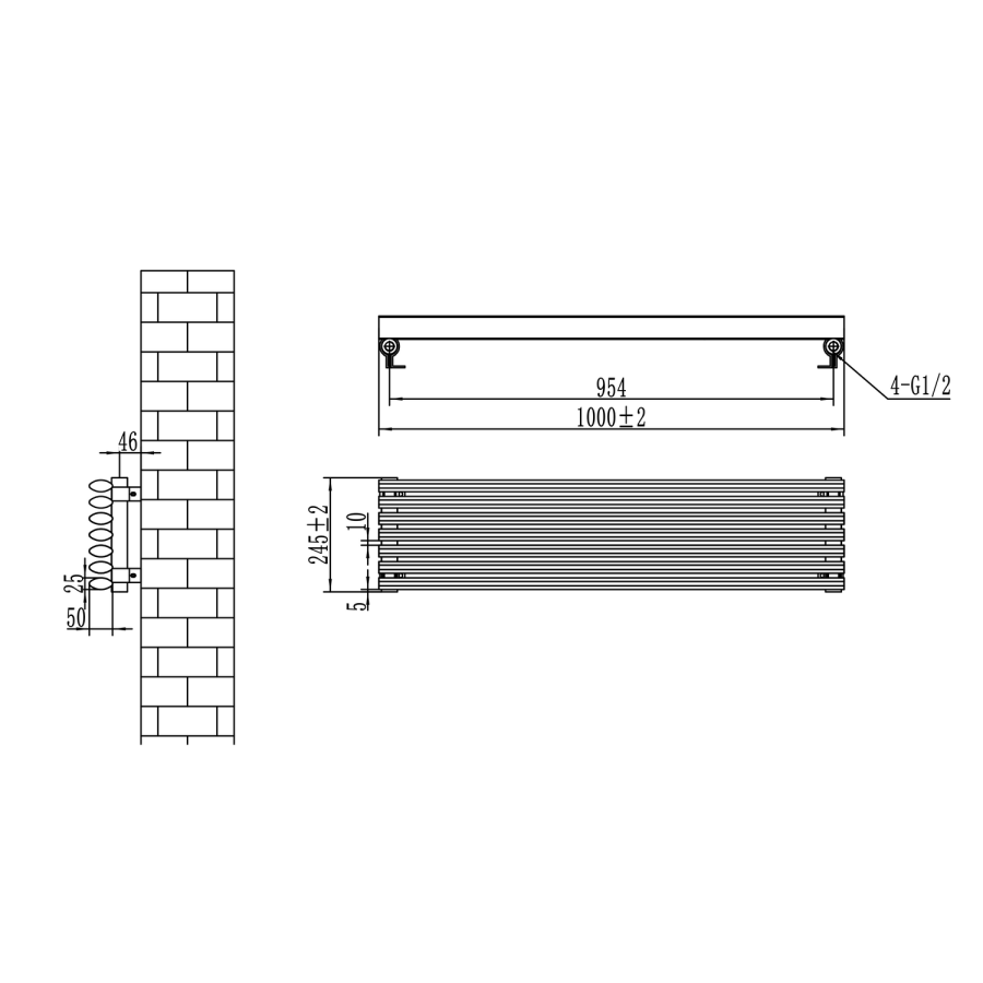 Ventura Dark Grey Anthracite Oval Unique Designer Radiator 245x1000mm Single Panel 1242 BTU