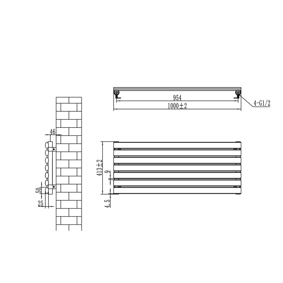Sorrento Linea Anthracite Oval Designer Radiator 413x1000mm Single Panel 1696 BTU - Horizontal Bars
