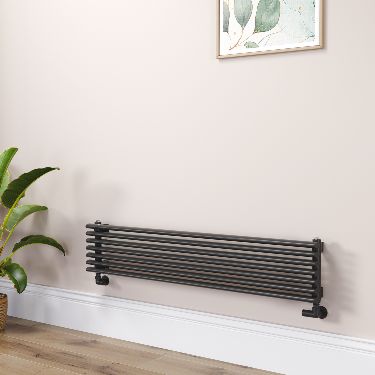 Ventura Midnight Black Oval Unique Designer Radiator 245X1200mm Single Panel 1553 Btu