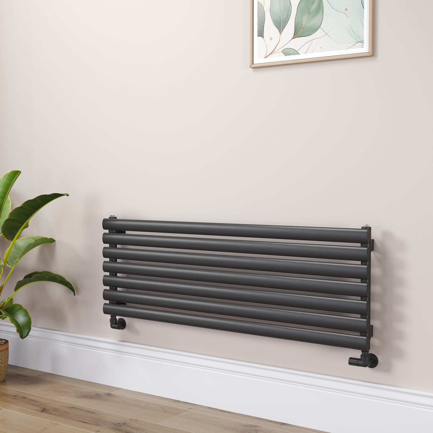 Sorrento Midnight Black Oval Designer Radiator 413X1200mm Single Panel 2007 Btu