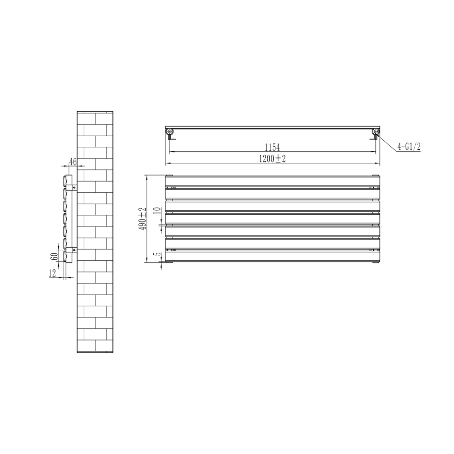 Riace Dark Grey Anthracite Flat Designer Radiator 490x1200mm Single Panel 2239 BTU