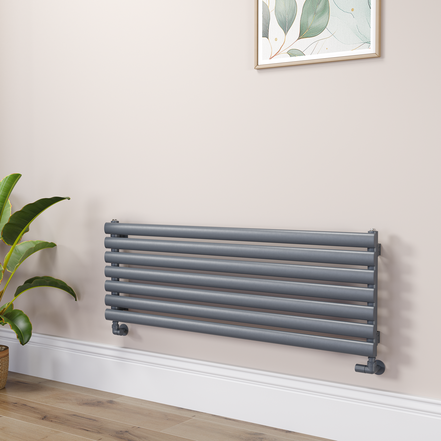 Sorrento Dark Grey Anthracite Oval Designer Radiator 413X1200mm Single Panel 2007 Btu