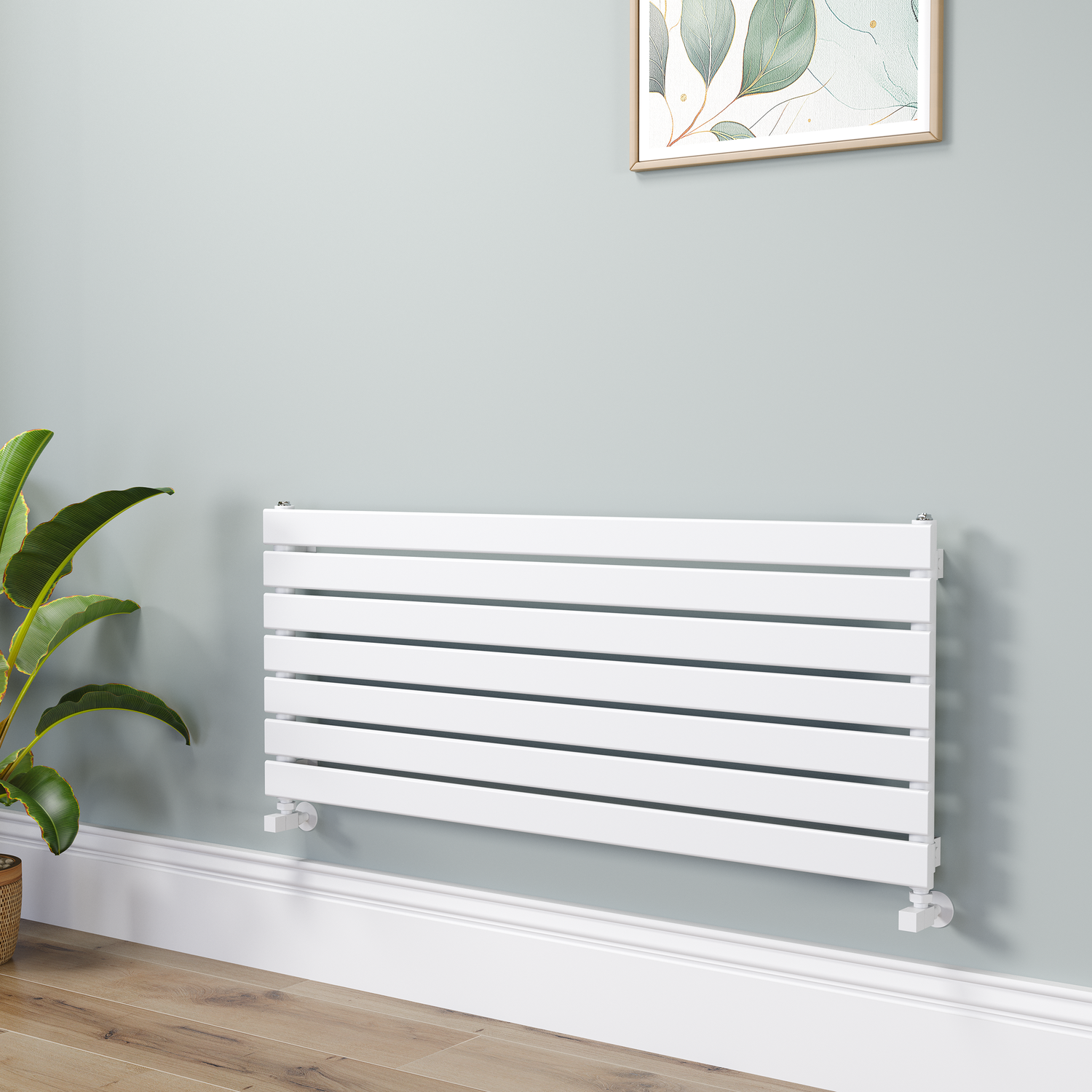 Riace White Linea Flat Designer Radiator 490X1200mm Single Panel 2239 Btu - Horizontal Bars