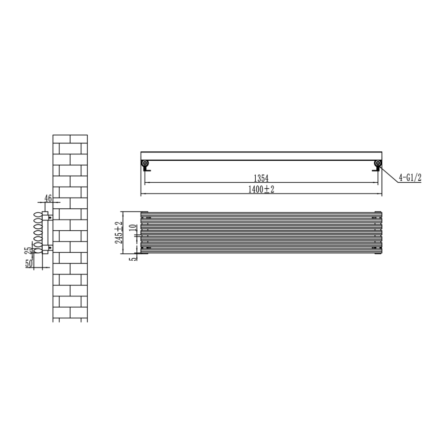 Ventura White Oval Unique Designer Radiator 245x1200mm Single Panel 1553 BTU