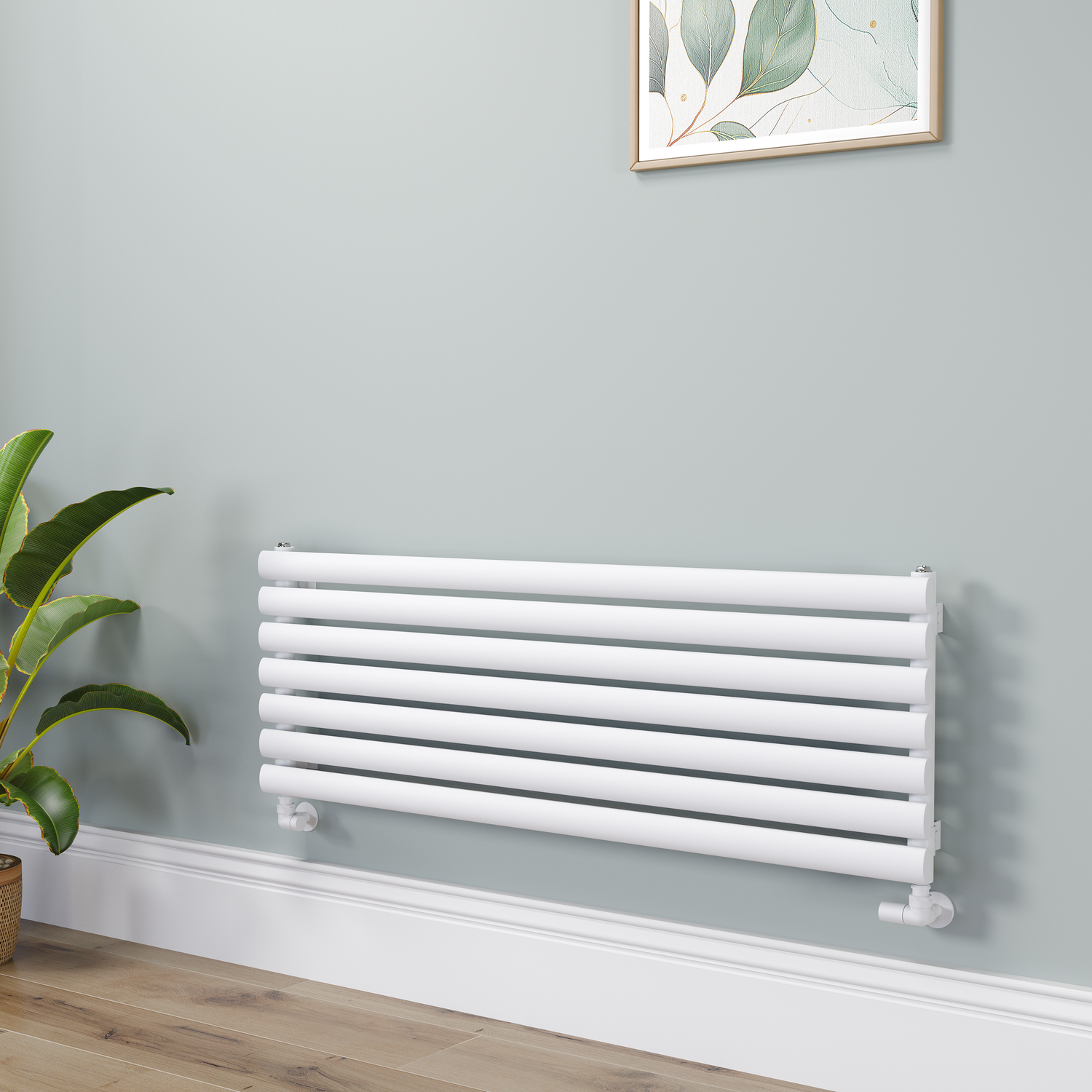 Sorrento White Oval Designer Radiator 413X1200mm Single Panel 2007 Btu