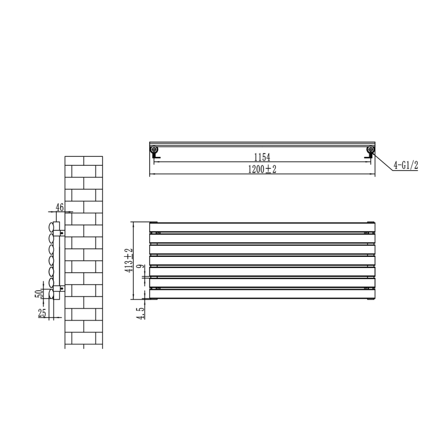 Sorrento White Oval Designer Radiator 413x1200mm Single Panel 2007 BTU