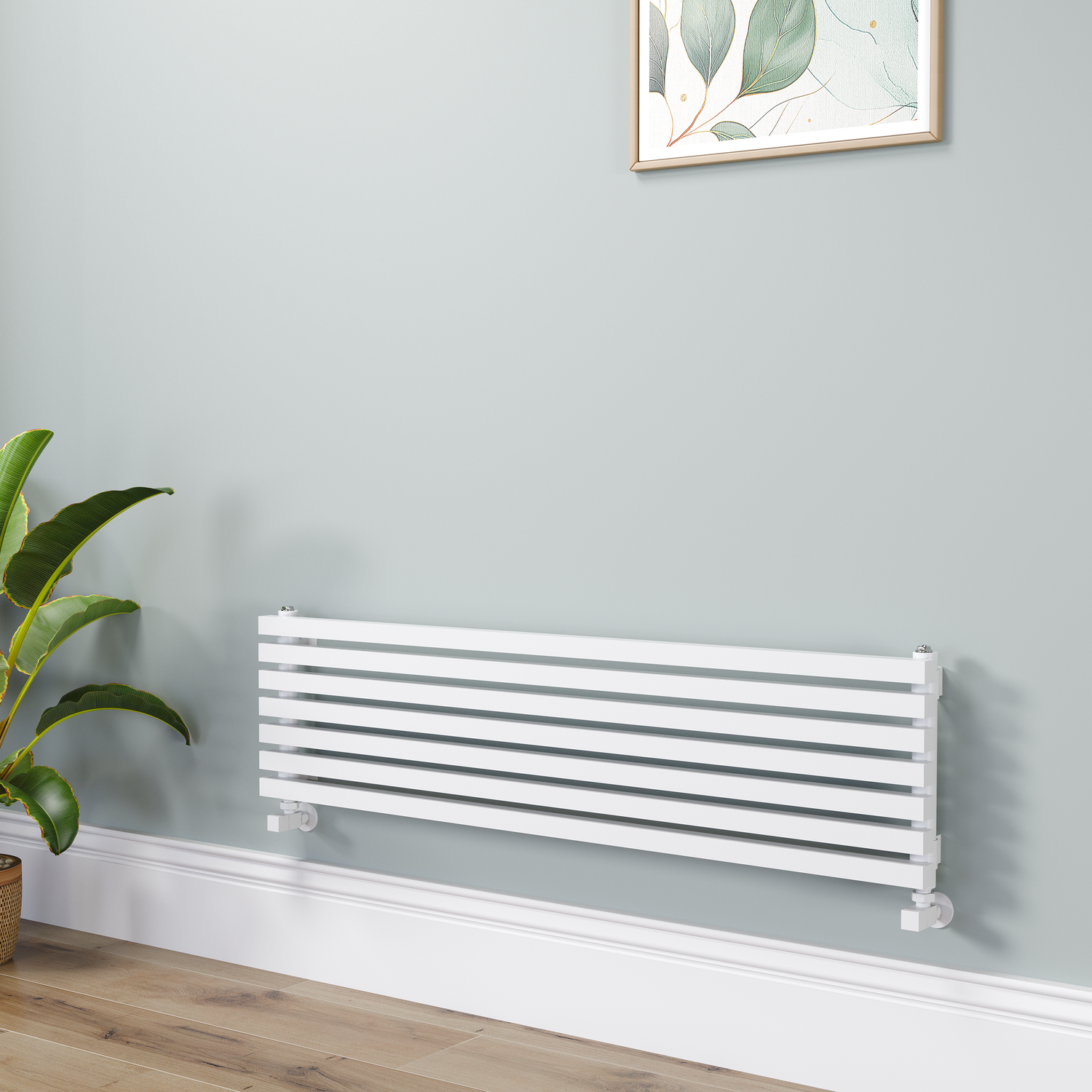 Ravello White Linea Square Designer Radiator 315X1200mm Single Panel 1771 Btu - Horizontal Bars