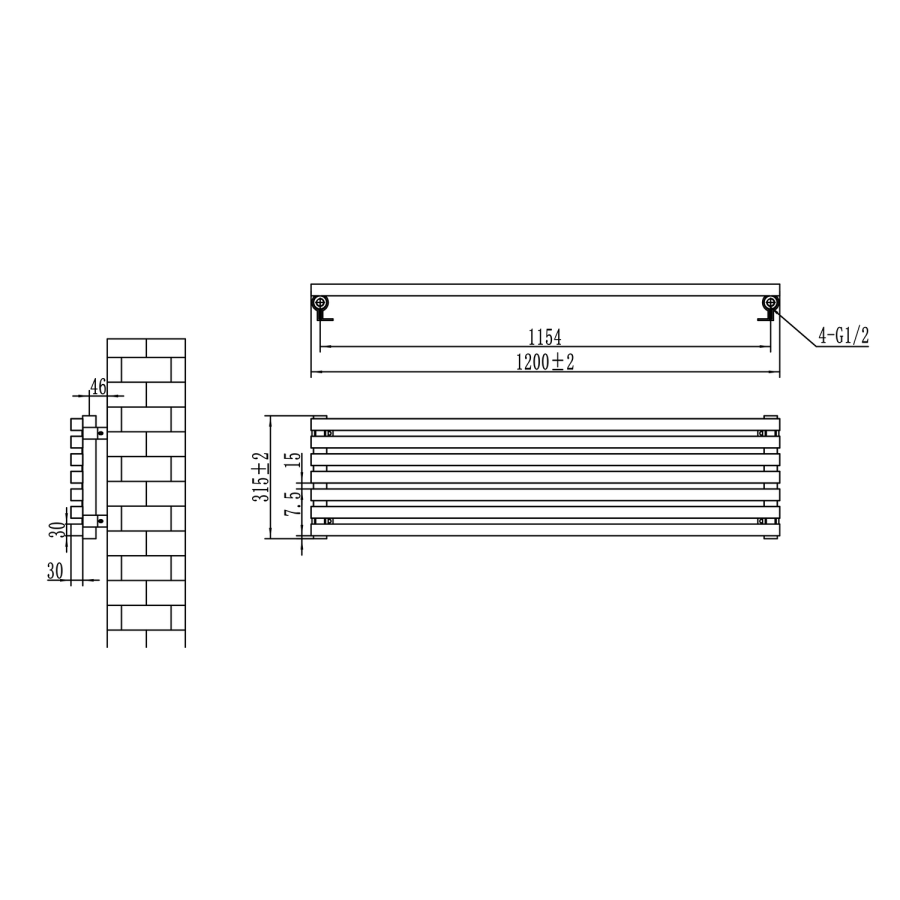 Ravello White Square Designer Radiator 315x1200mm Single Panel 1771 BTU