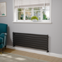 Riace Linea Midnight Black Flat Designer Radiator 490x1400mm Single Panel 2590 BTU - Horizontal Bars