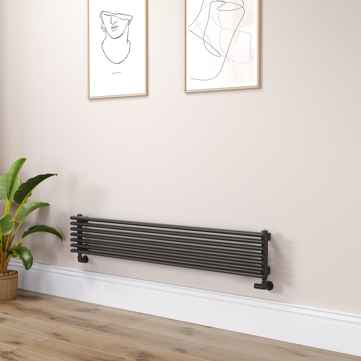 Ventura Midnight Black Oval Unique Designer Radiator 245X1400mm Single Panel 1860 Btu