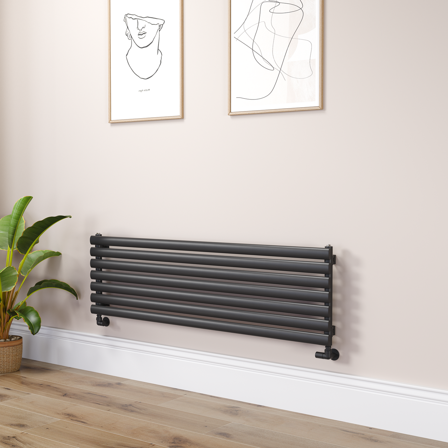 Sorrento Midnight Black Oval Designer Radiator 413X1400mm Single Panel 2321 Btu