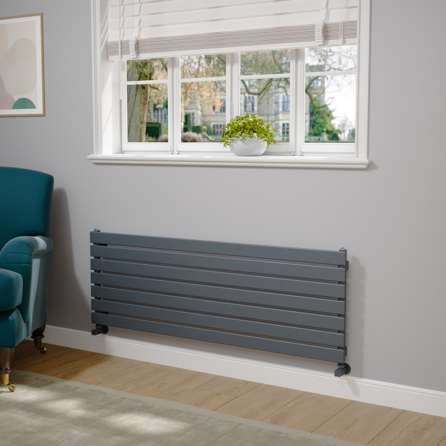 Riace Dark Grey Anthracite Flat Designer Radiator 490x1400mm Single ...
