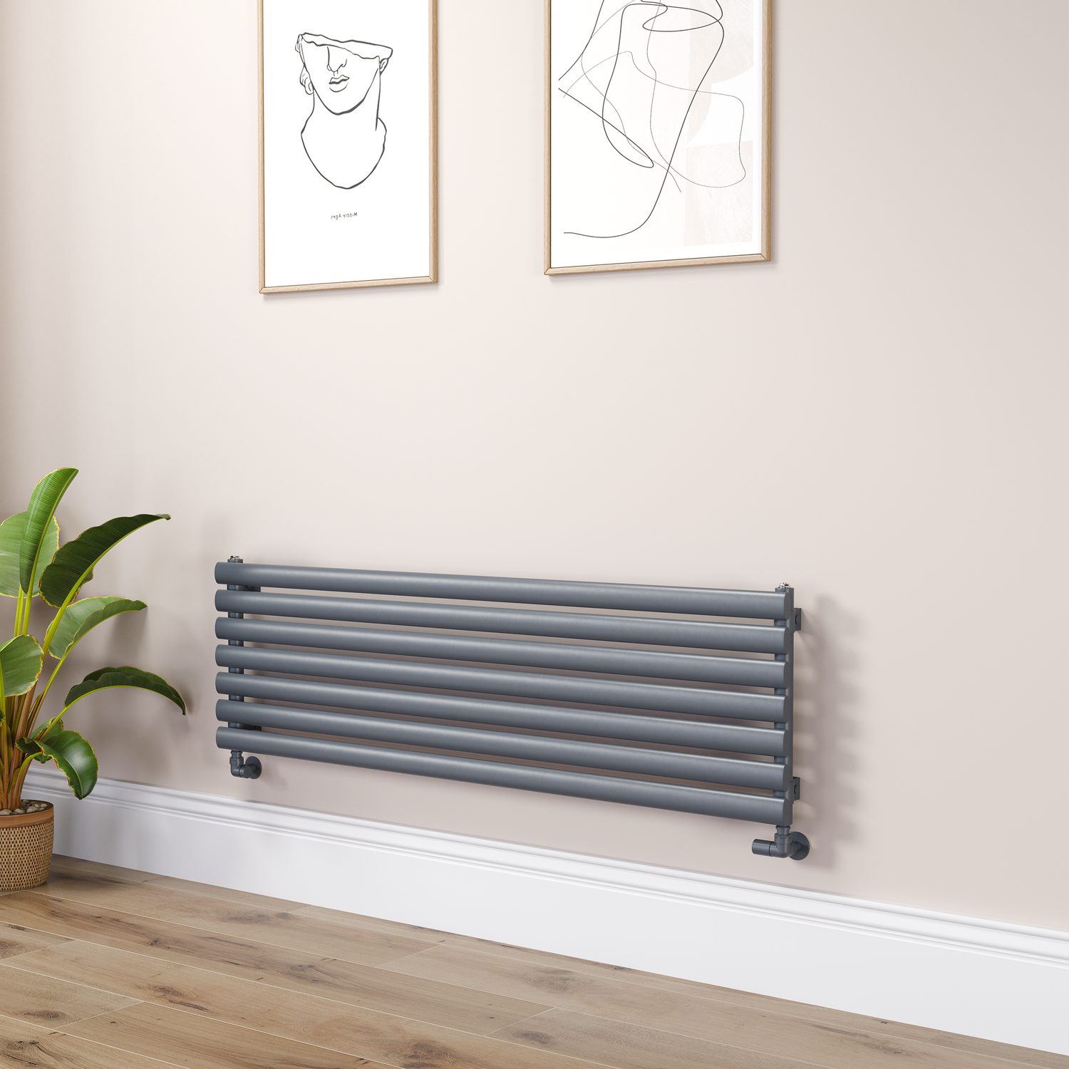 Sorrento Dark Grey Anthracite Oval Designer Radiator 413X1400mm Single Panel 2321 Btu
