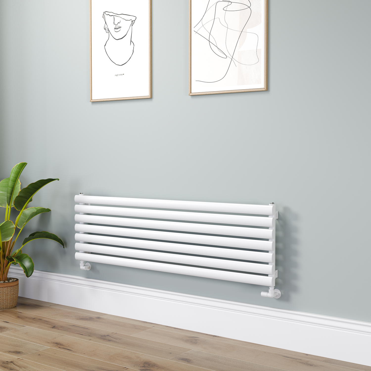 Sorrento White Oval Designer Radiator 413X1400mm Single Panel 2321 Btu