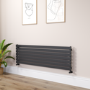 Riace Linea Midnight Black Flat Designer Radiator 490x1600mm Single Panel 2952 BTU - Horizontal Bars