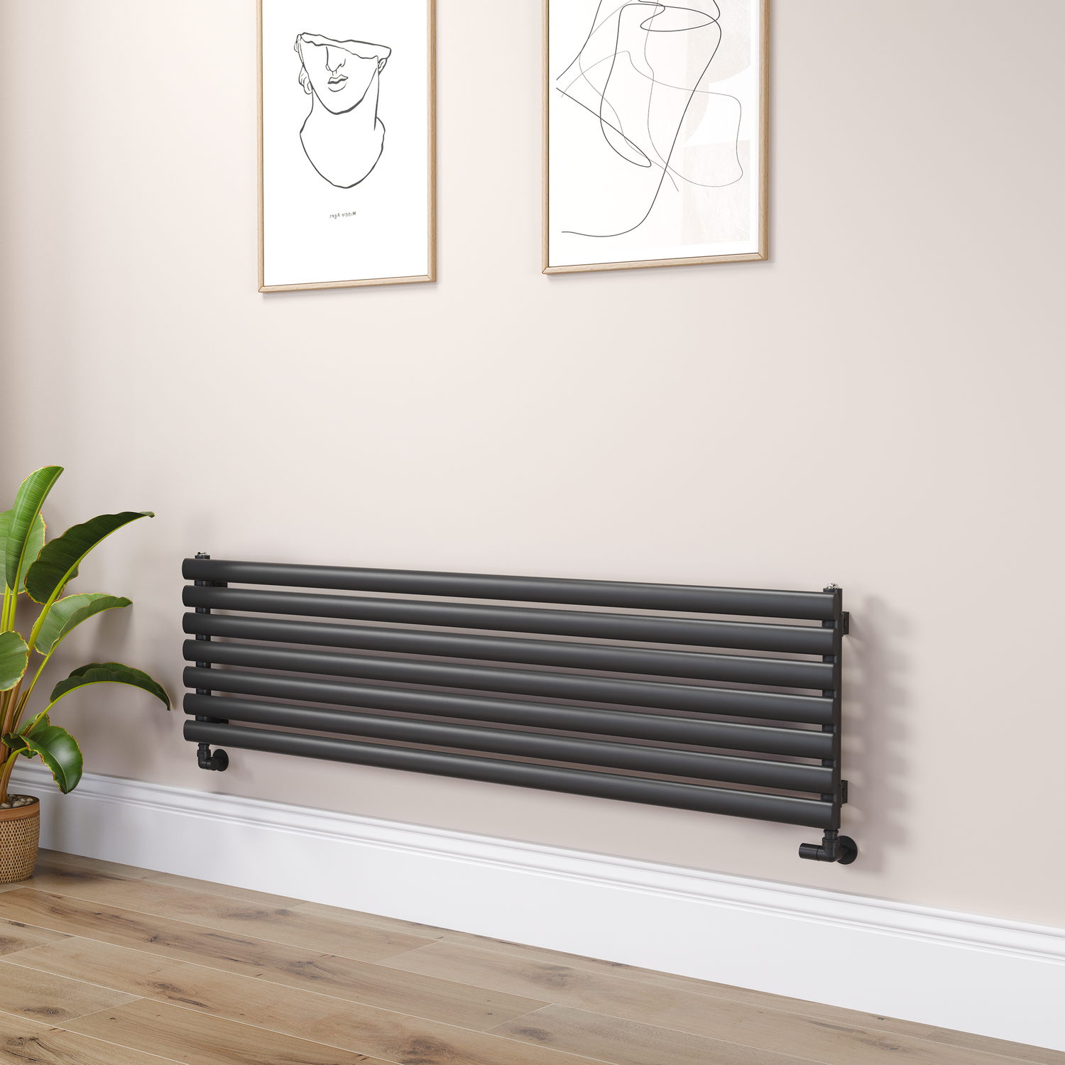 Sorrento Midnight Black Oval Designer Radiator 413X1600mm Single Panel 2645 Btu