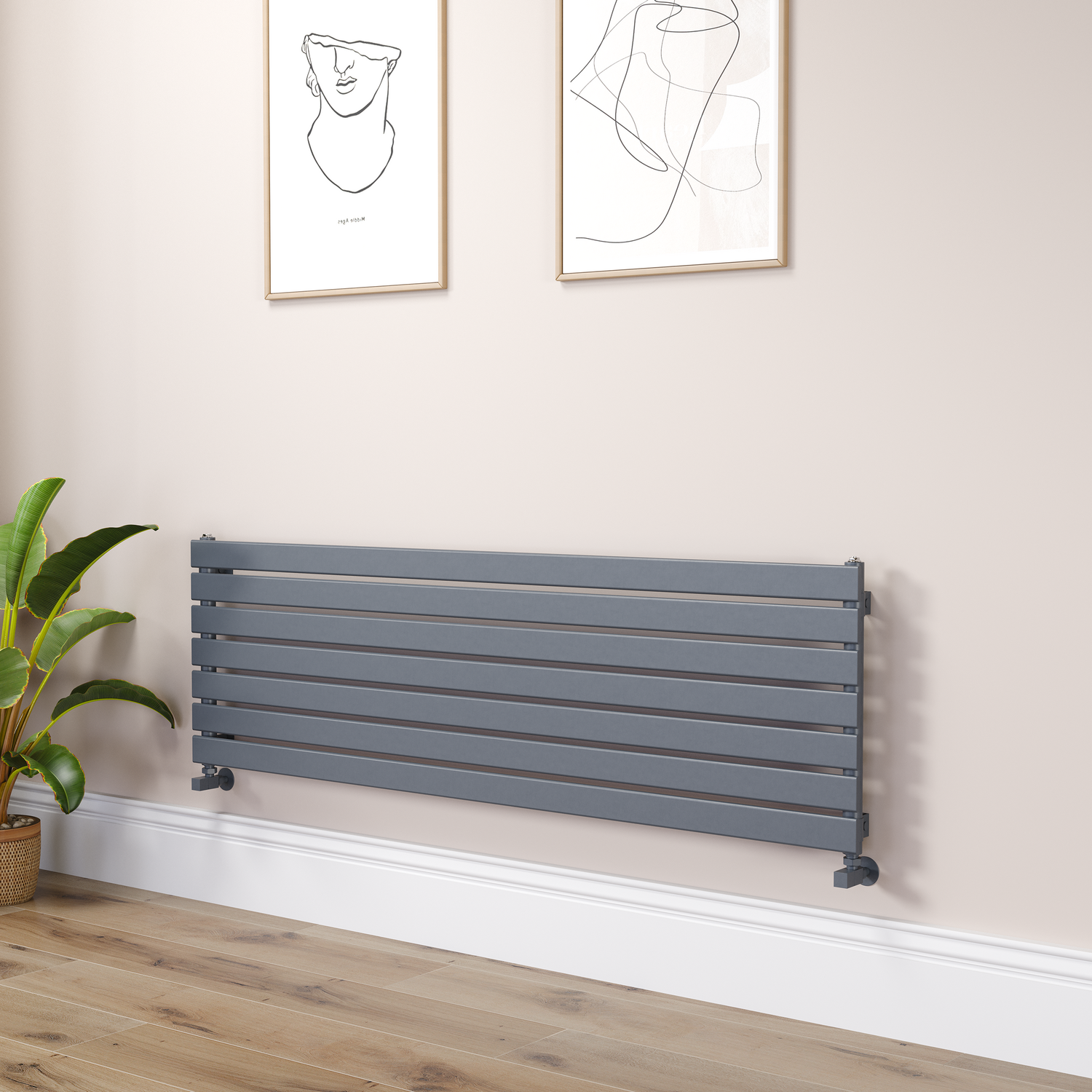 Riace Dark Grey Anthracite Flat Designer Radiator 490X1600mm Single Panel 2952 Btu