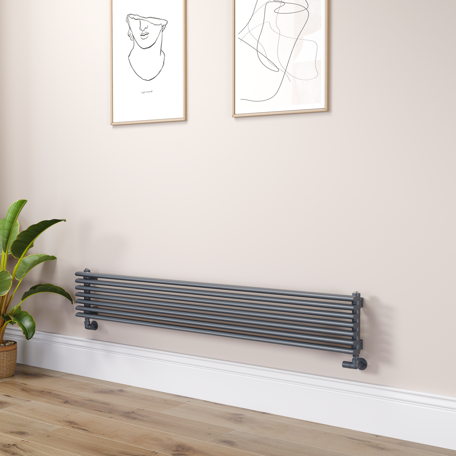Ventura Dark Grey Anthracite Oval Unique Designer Radiator 245X1600mm Single Panel 2171 Btu