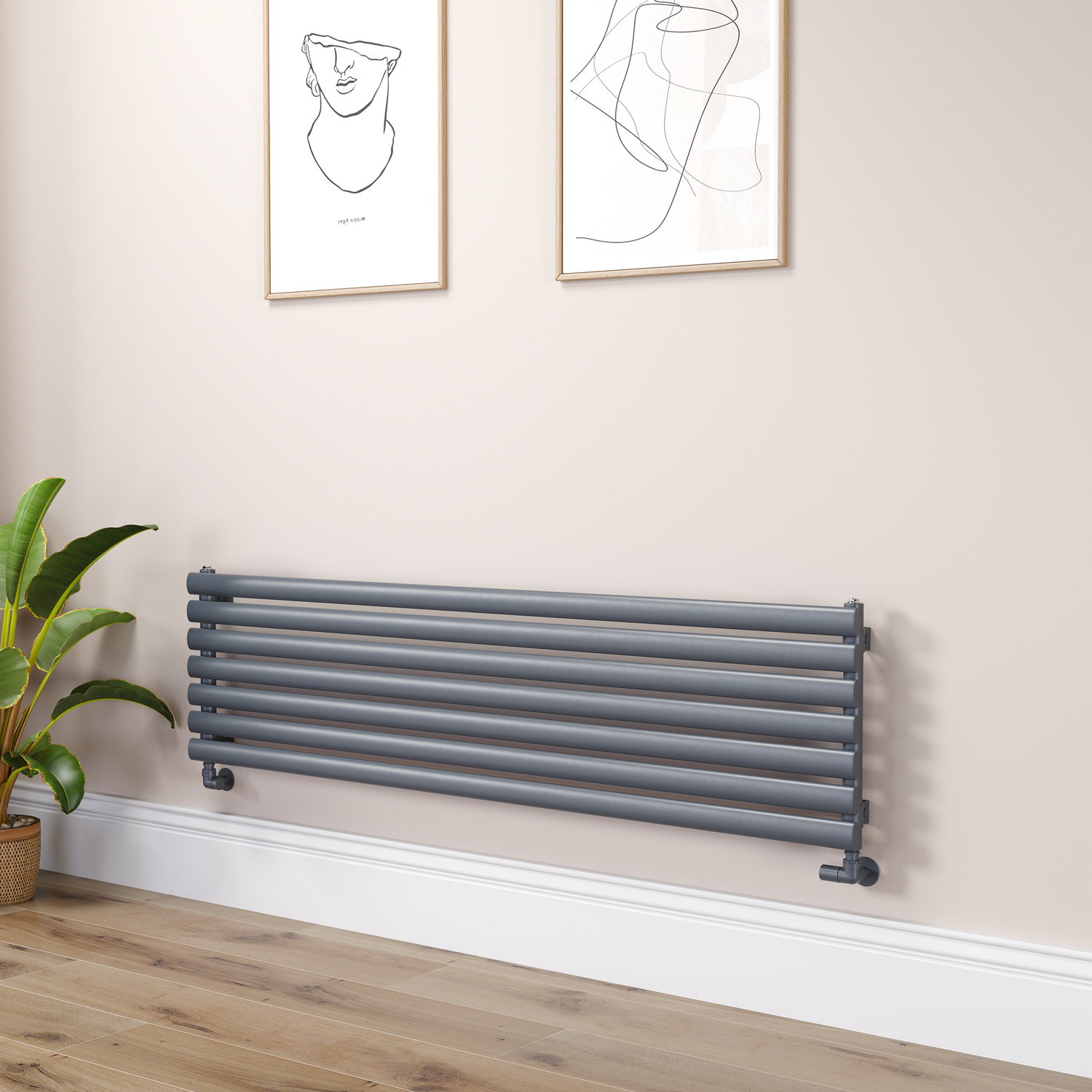 Sorrento Dark Grey Anthracite Oval Designer Radiator 413X1600mm Single Panel 2645 Btu