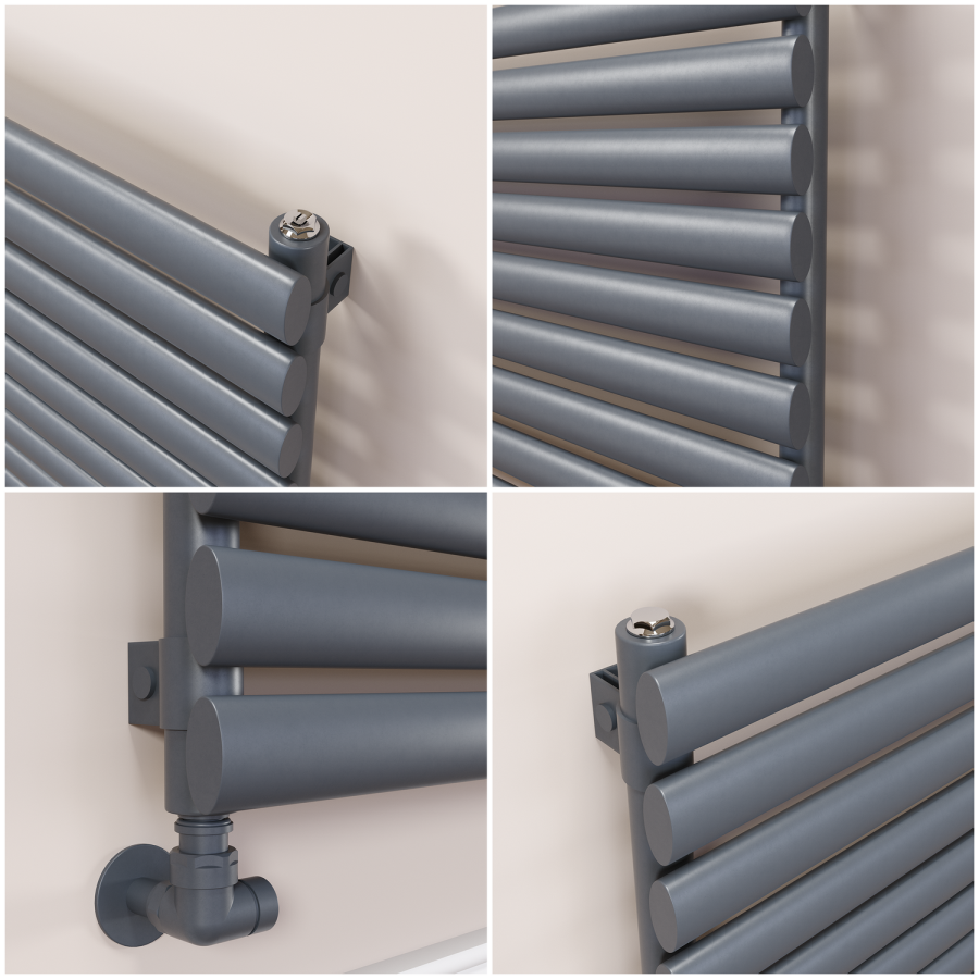 Sorrento Dark Grey Anthracite Oval Designer Radiator 413x1600mm Single Panel 2645 BTU