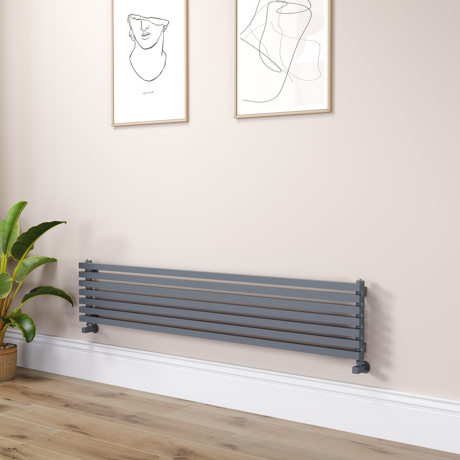 Ravello Dark Grey Anthracite Linea Anthracite Square Designer Radiator 315X1600mm Single Panel 2297 Btu - Horizontal Bars