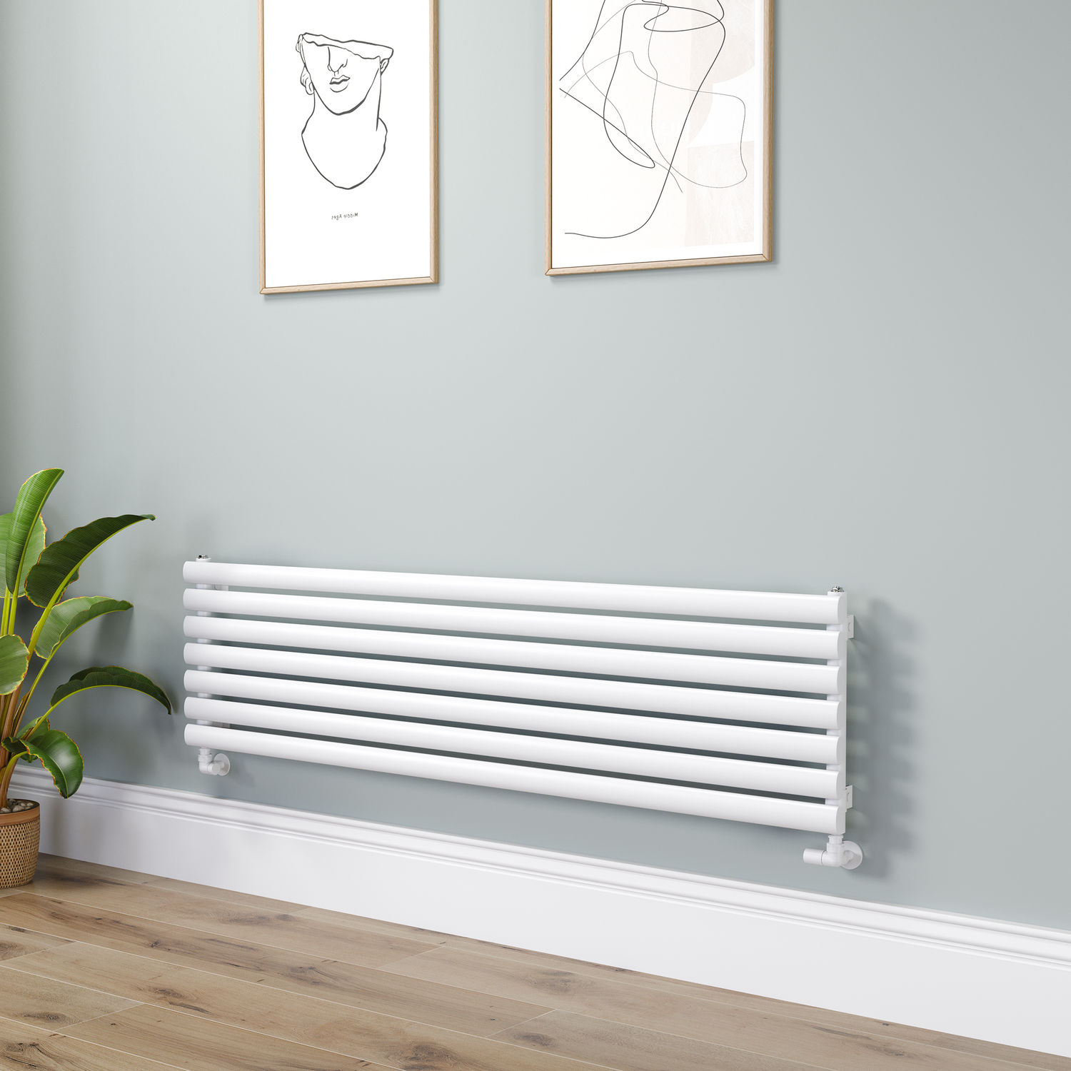 Sorrento White Oval Designer Radiator 413X1600mm Single Panel 2645 Btu