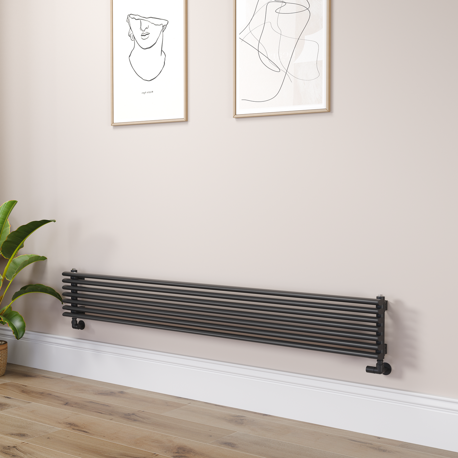 Ventura Midnight Black Oval Unique Designer Radiator 245X1800mm Single Panel 2478 Btu