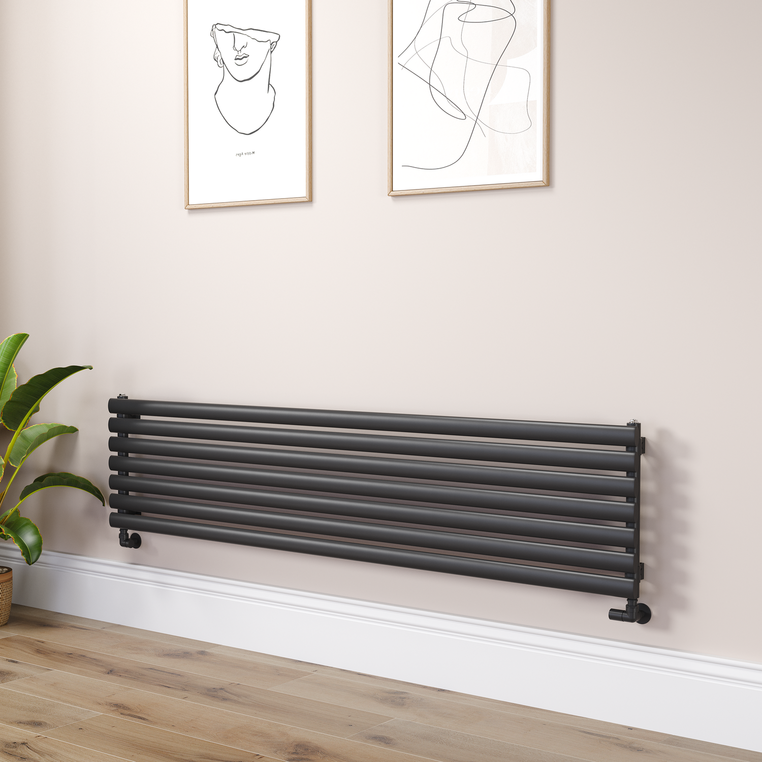Sorrento Linea Oval Designer Radiator 413X1800mm Single Panel 2980 Btu Horizontal Bars RHS7-1800-BCO - Image 2